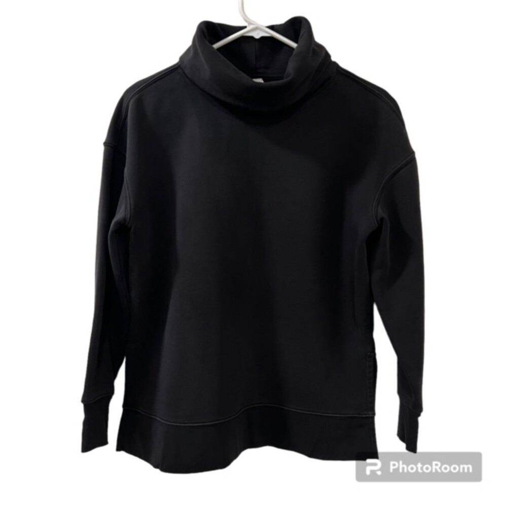Athleta Womens Black Funnel Neck Fleece Long Sleeve Activewear Sweatshirt Sz XS
